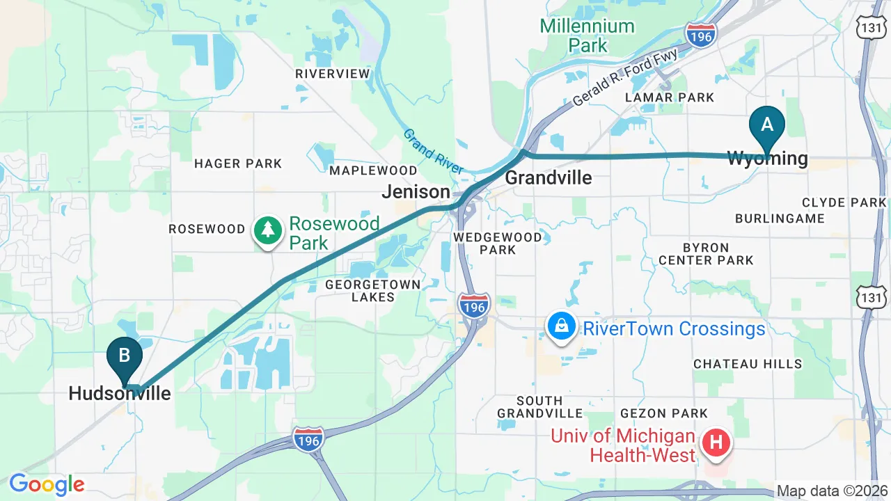 Driving directions map from Wyoming, MI to Tahoe Chiropractic Clinic in South Lake Tahoe