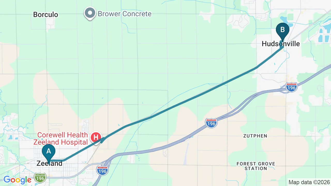 Driving directions map from Zeeland, MI to Tahoe Chiropractic Clinic in South Lake Tahoe